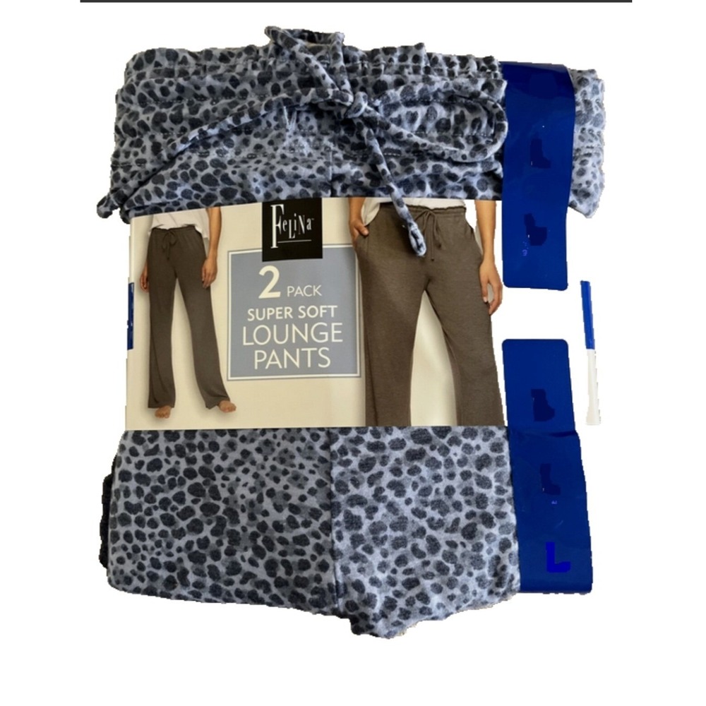 Felina 2 Pack Lounge Pants Womens Large Blue Heather Leopard Print Soft 1401404